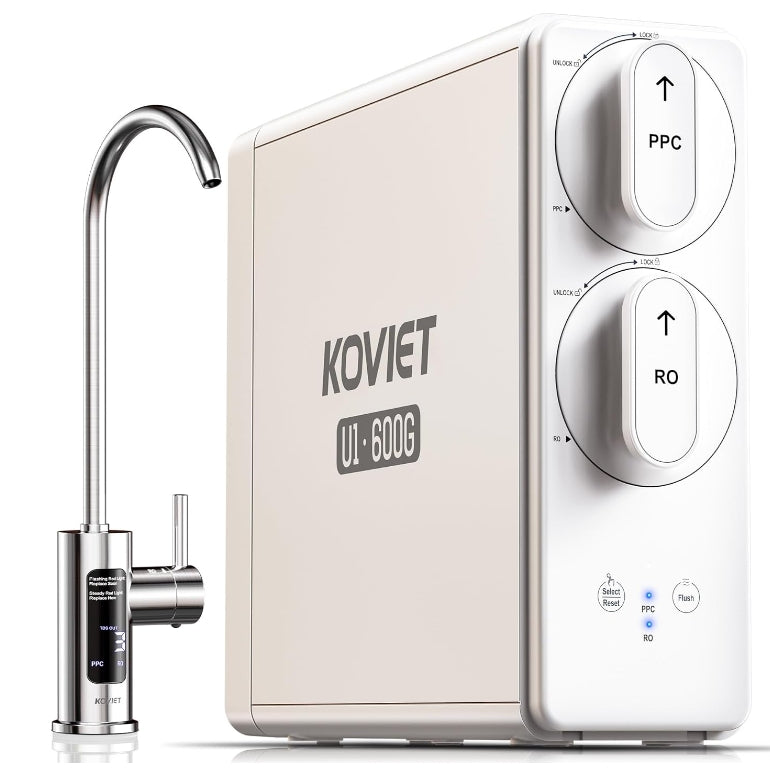 KOVIET U1 Reverse Osmosis System, 2 Filtration Modes, 10 Stage Tankless Reverse Osmosis Water Filter, 600 GPD Under Sink RO System with Smart LED Faucet, NSF/ANSI 42 & 58 Certified