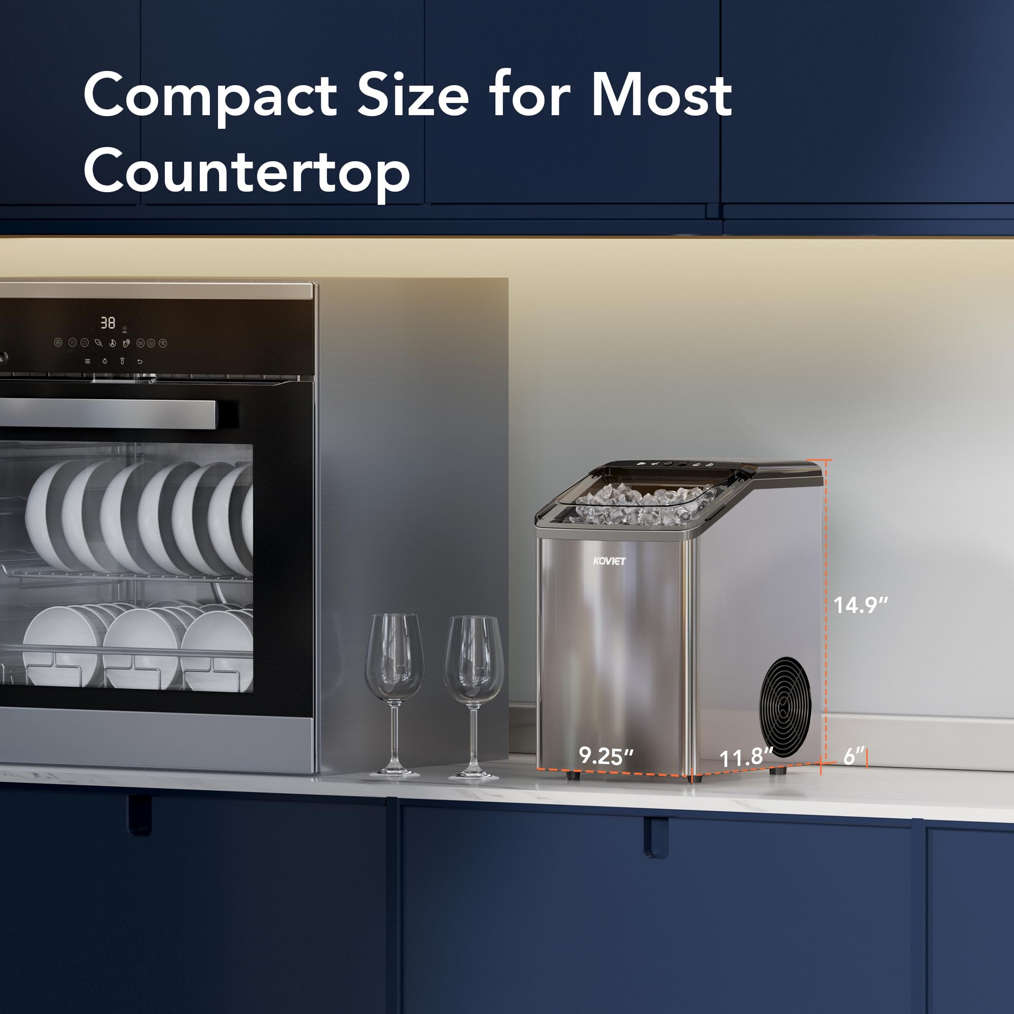 IM01 Chewable Countertop Nugget Ice Maker, Soft Pebble Ice Machine with Self-Cleaning Drainpipe, Silver Gray