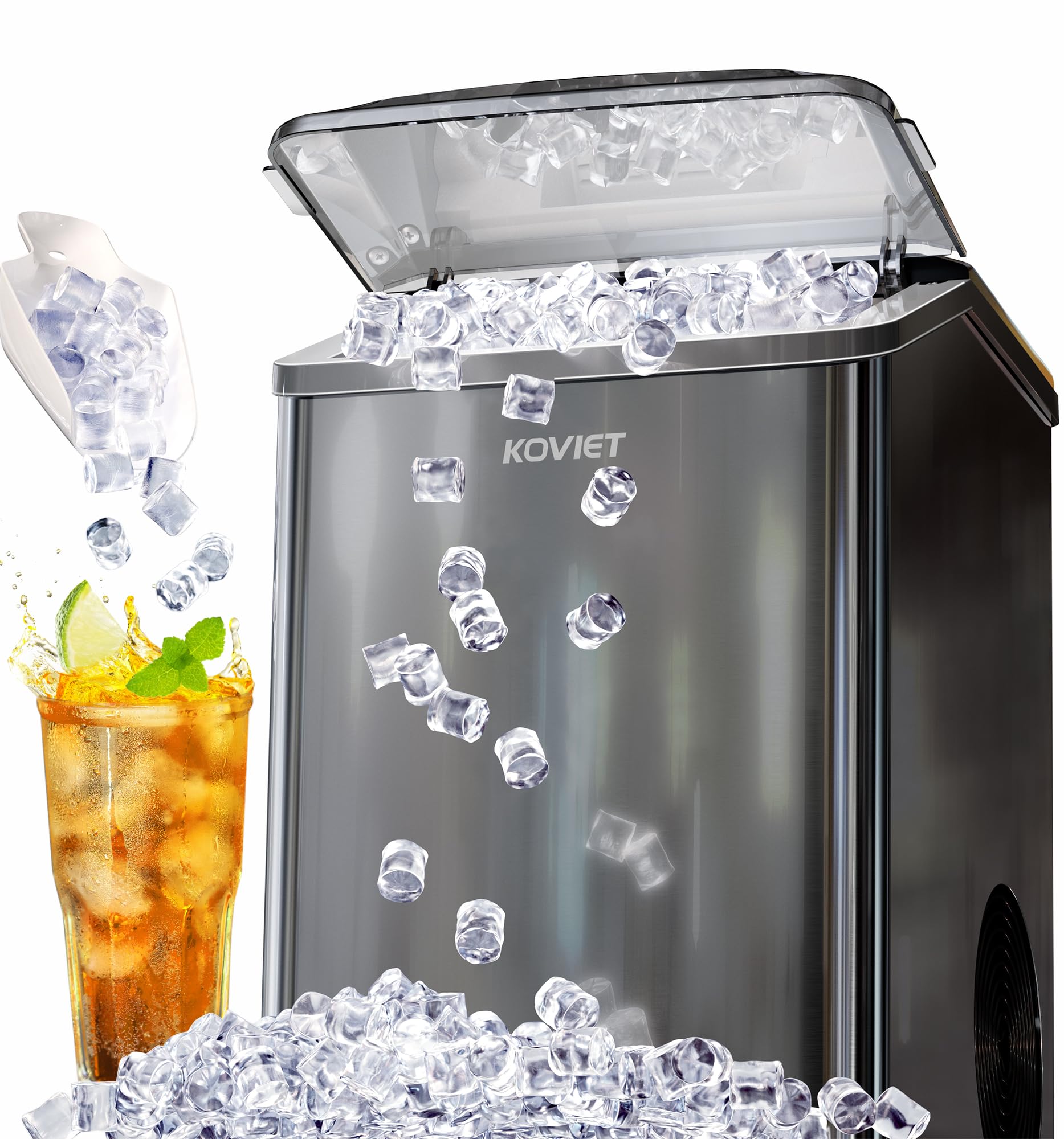IM01 Chewable Countertop Nugget Ice Maker, Soft Pebble Ice Machine with Self-Cleaning Drainpipe, Black
