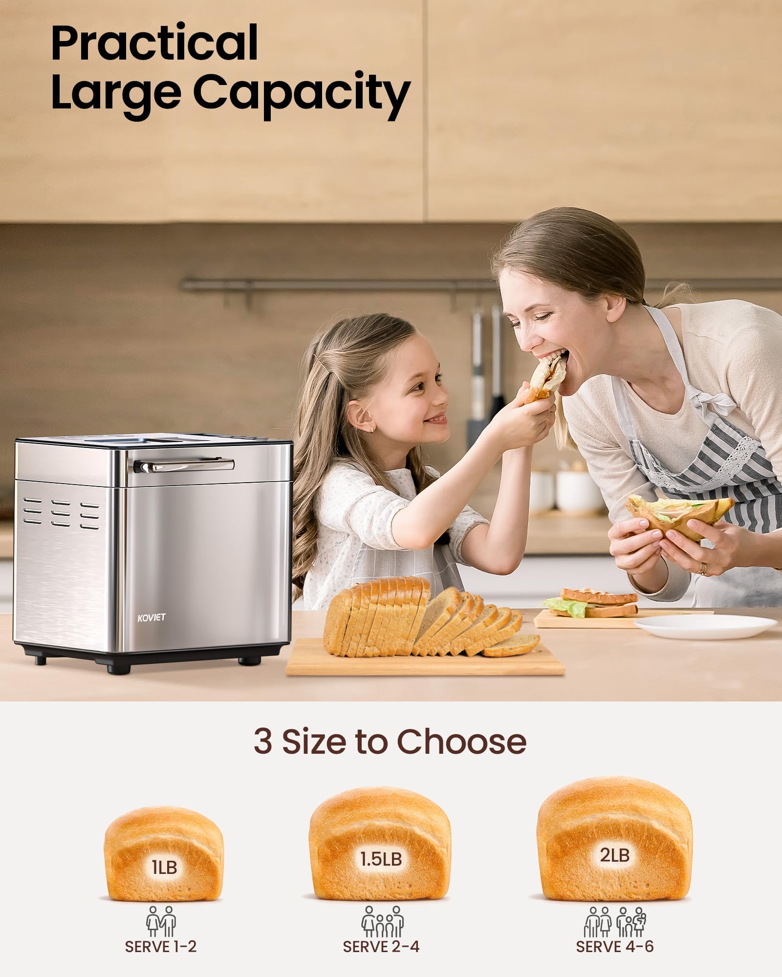 BM01 25-in-1 Bread Maker Machine with Automatic Dual Dispenser, 2LB Stainless Steel Breadmaker with Gluten-Free, Dough, Jam, Yogurt etc Settings, Silver