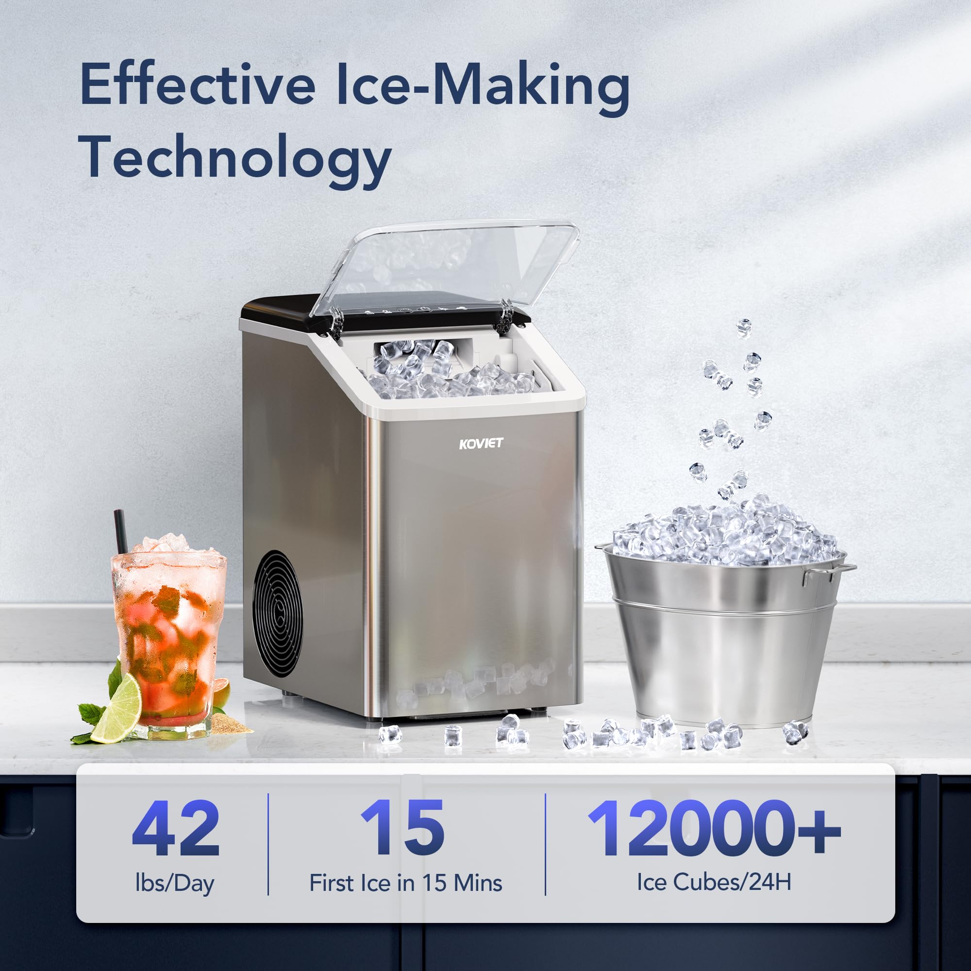 IM01 Chewable Countertop Nugget Ice Maker, Soft Pebble Ice Machine with Self-Cleaning Drainpipe, Silver Gray