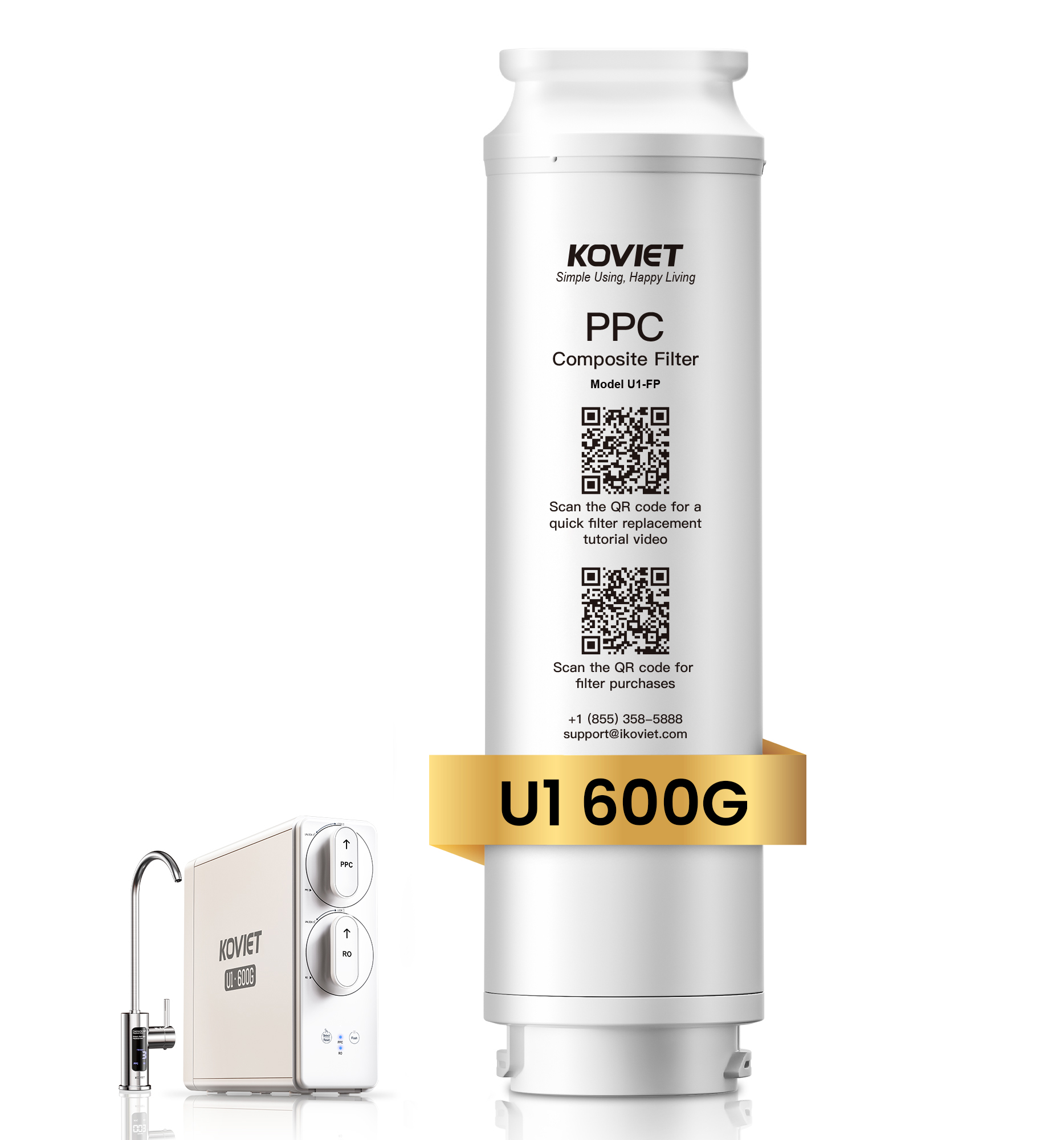 U1 600GPD PPC Water Filter Replacement Cartridge, Only Compatible with U1 600GPD Reverse Osmosis System, 12 Months Lifetime