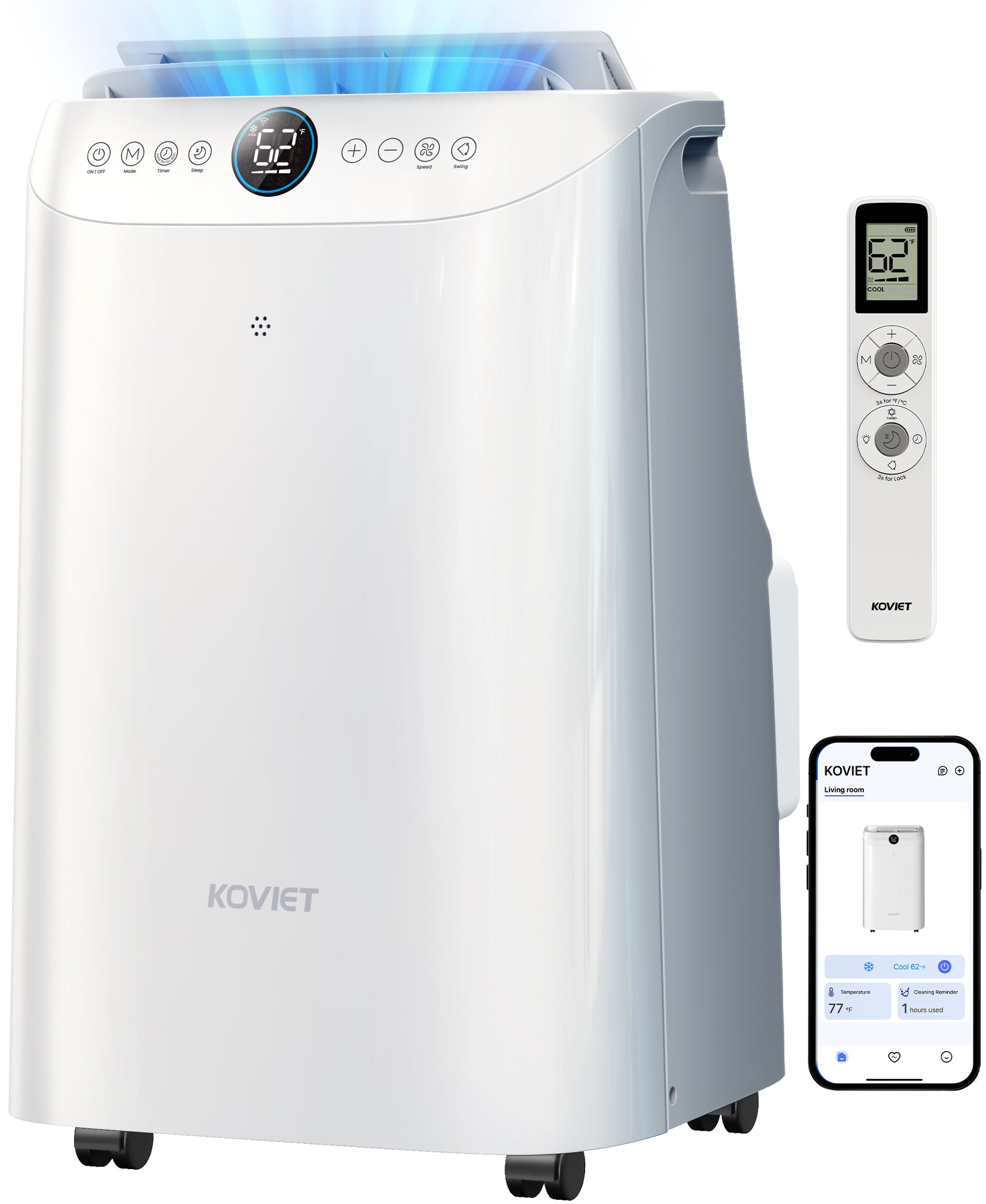 KOVIET 12000 BTU Wi-Fi Portable Air Conditioners, 6-IN-1 Smart AC Unit with APP & Voice & Remote Control, Auto-Evaporation, Quiet Cooling, 24H Timer, Dehumidifier, Fan, Window Kit Included, White