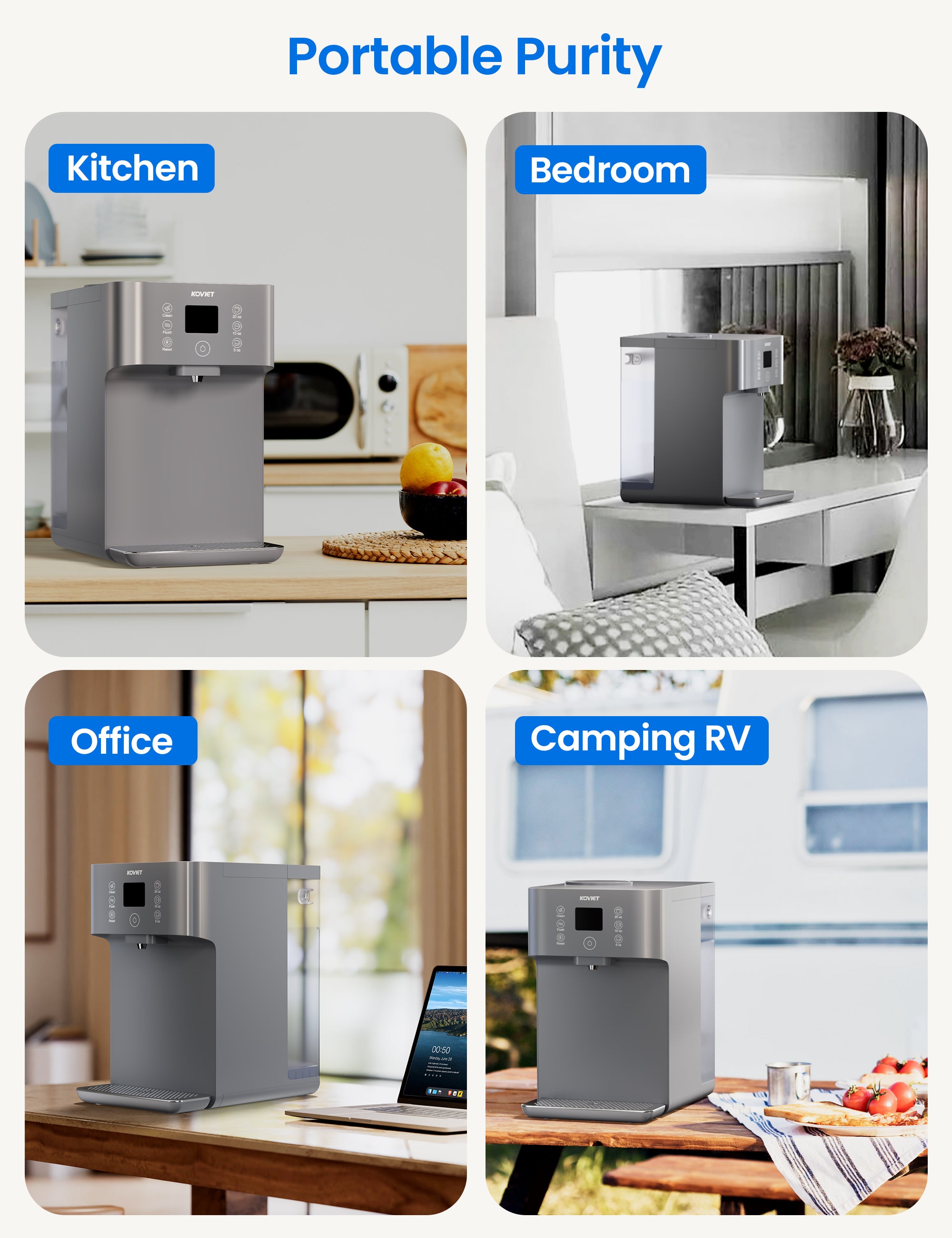 Countertop Reverse Osmosis Water Filter, 4:1 Pure to Drain, 8 Stage RO Filtration System, Portable Water Purifier, No Installation Required, Silver Gray