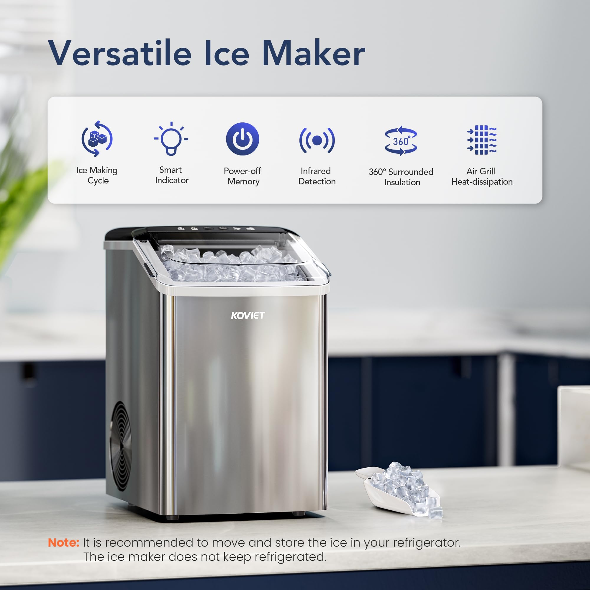 IM01 Chewable Countertop Nugget Ice Maker, Soft Pebble Ice Machine with Self-Cleaning Drainpipe, Silver Gray