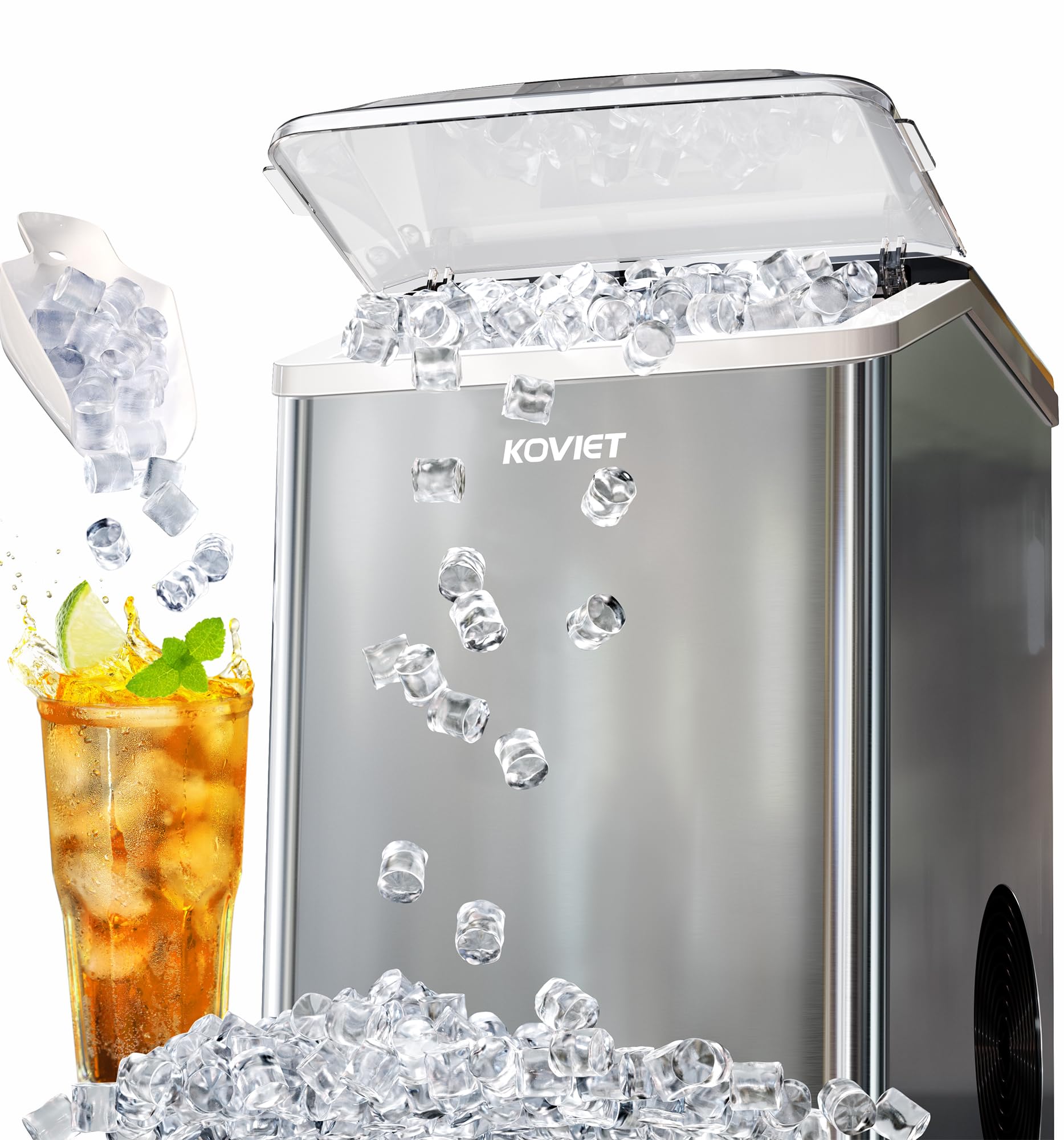 IM01 Chewable Countertop Nugget Ice Maker, Soft Pebble Ice Machine with Self-Cleaning Drainpipe, Silver Gray