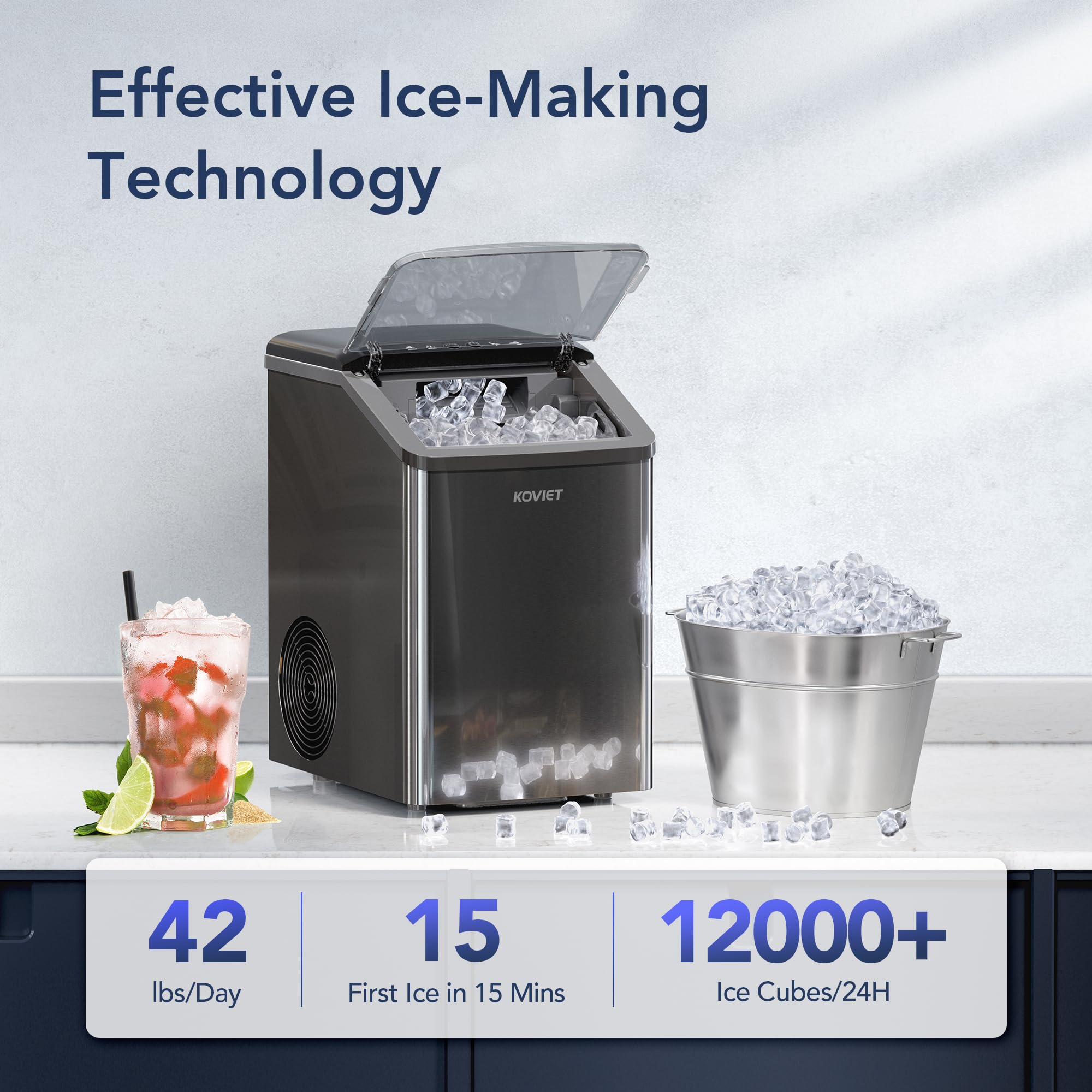 IM01 Chewable Countertop Nugget Ice Maker, Soft Pebble Ice Machine with Self-Cleaning Drainpipe, Black